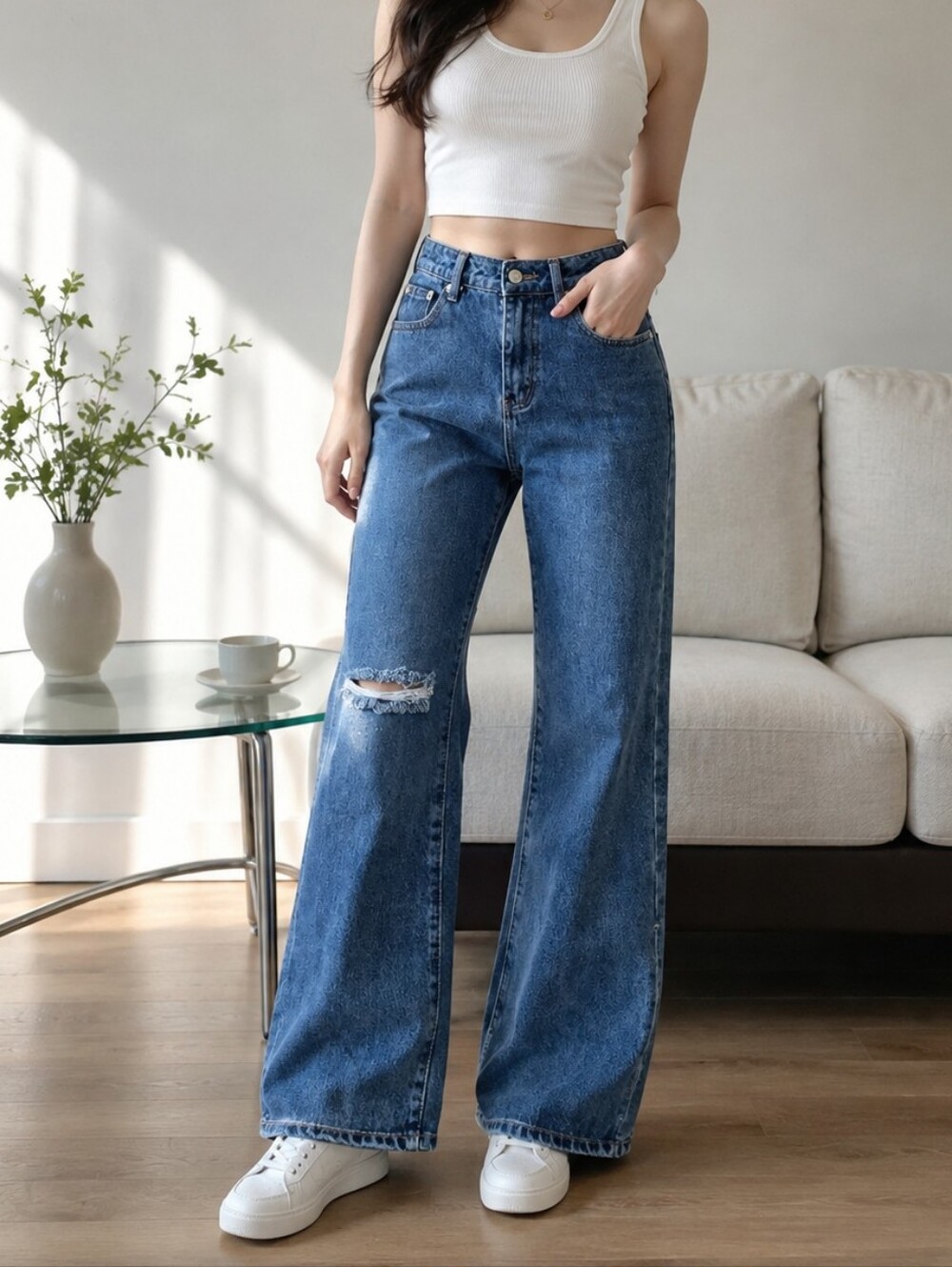 Adika Straight-Leg Distressed Jeans 100 Cotton Size M